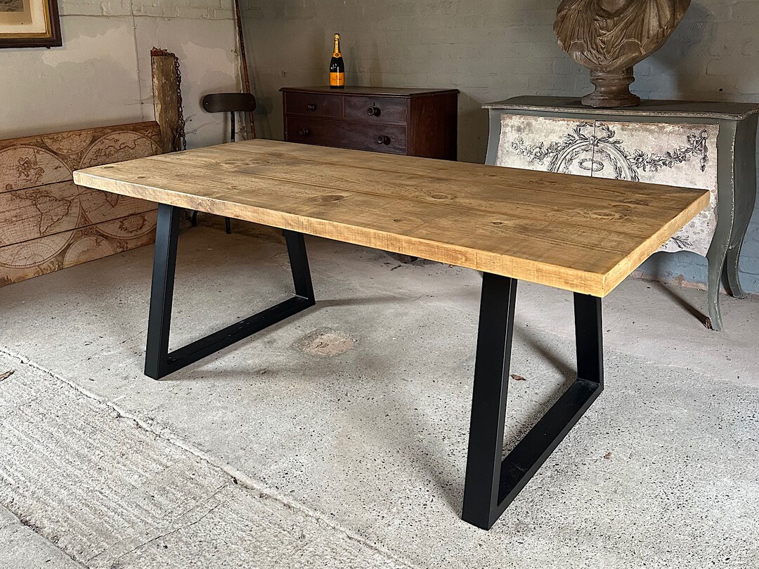 Handmade Rustic Dining Table, Metal Leg Dining Table, Metal Wooden