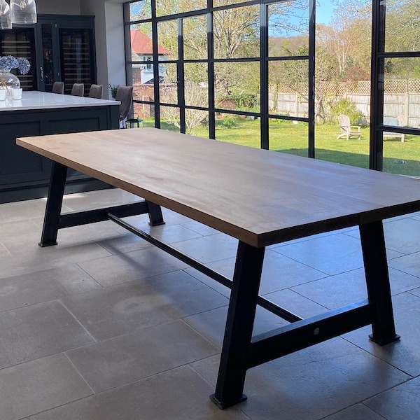 Solid Oak Industrial Steel Girder Table