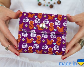 Small Vegan Fabric Wallet: Squirrel Print Mini Purse