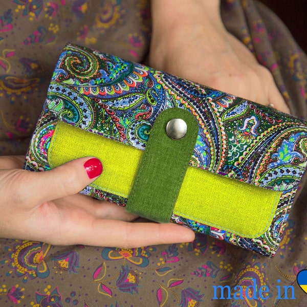 Handmade Cotton Wallet: Vegan Clutch with Zipper Pocket
