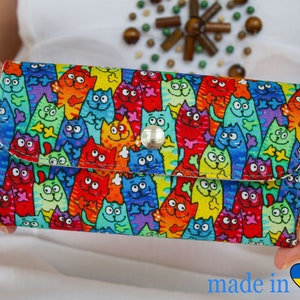 Cat Women's Wallet, Cats Vegan Wallet, Gift For Mom, Wallet For Women, Vegan Gift, Fabric Wallet, Womens Gift, Gift For Women, Cats