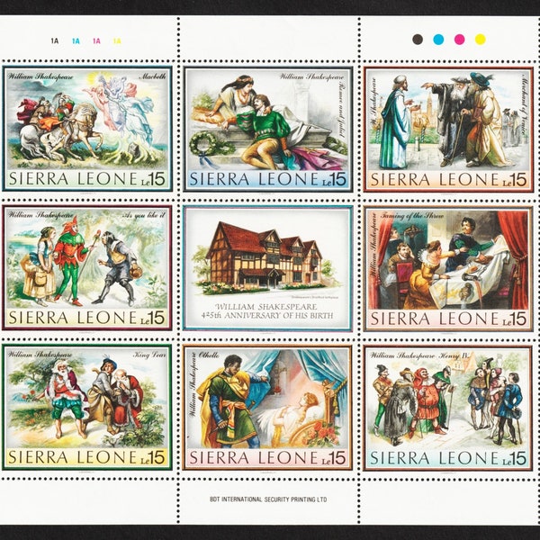 William SHAKESPEARE Postage Stamps Mini Sheet Of 9 Stamps Actors Scenes From Plays House Stamps For Craft Stickers Collage Art Tags