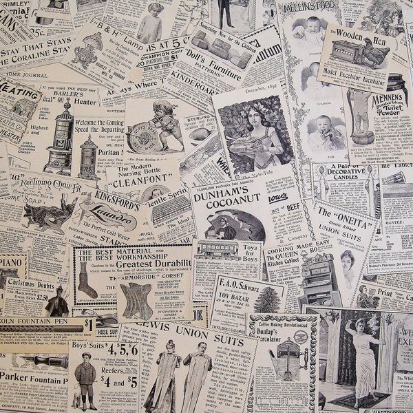 Original Ads Lot of 50-Vintage 1890-1910 Victorian Advertising Bundle-Antique Magazine Old Advertisement-Ad Collage-Paper Ephemera-Clippings