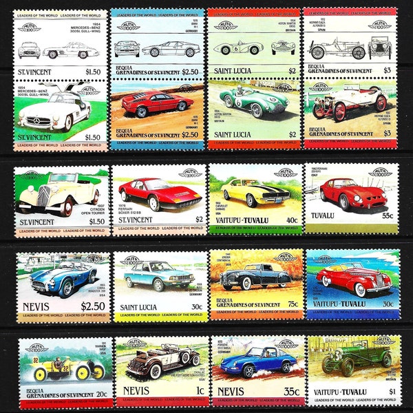 24 Vintage CAR Stamps Mint Sports Cars History Automobile Racing Worldwide Race Car Stamps Stickers For Crafts Collage Altered Art Tags MNH