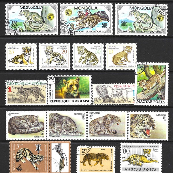 18 Stamps BIG CATS Wildcat Postage Stamps Tiger Cheetah Panther Lion Worldwide Stamps For Crafts Collage Art Journals Tags