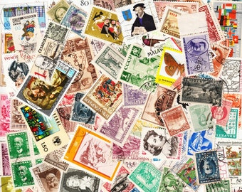 WORLDWIDE STAMPS- Vintage 150 Used Cancelled International Stamps Bundle For Crafts Tags Scrapbooking Junk Journals Collage Art Lot