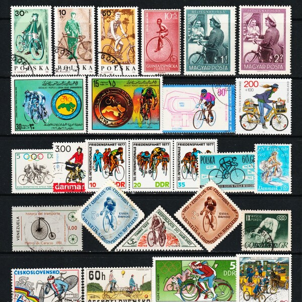 30 Worldwide BICYCLE Vintage Stamps Bikes Stamps For Crafts Collage Stickers Altered Art Junk Journal Cycling Ephemera Tags