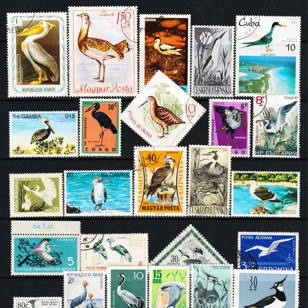 30 WATER FOWL Worldwide Stamps Water Birds Marsh Nests Pelican Sea Gulls Stamps For Crafts Collage Art Journals Tags Stickers Altered Art