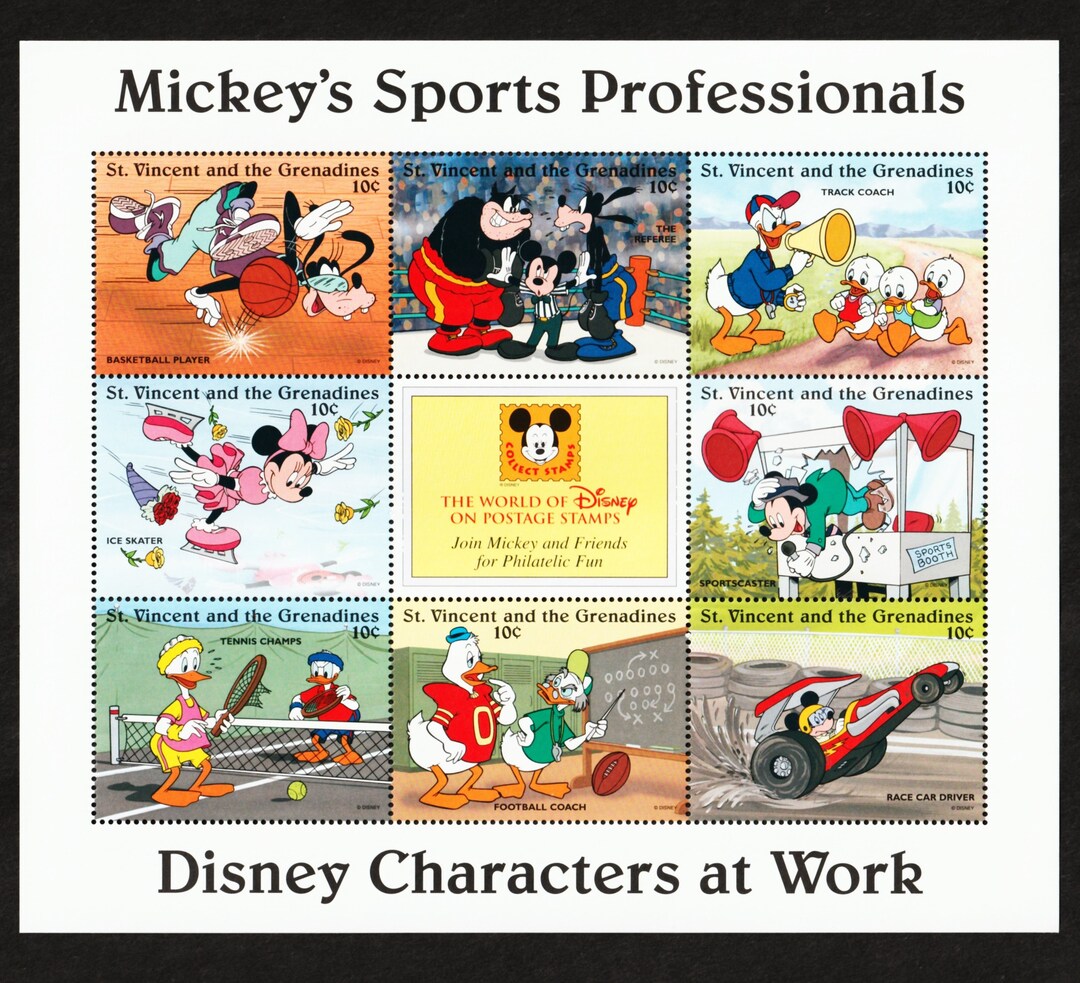 Disney 8 Stamp Minisheet Mickeys Sports Professionals Goofy Etsy