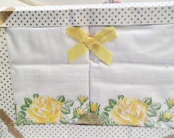 Set of two unused vintage pillowcases: pretty yellow rose pillow cases/ pillow slips in their original box - stylish and useful.