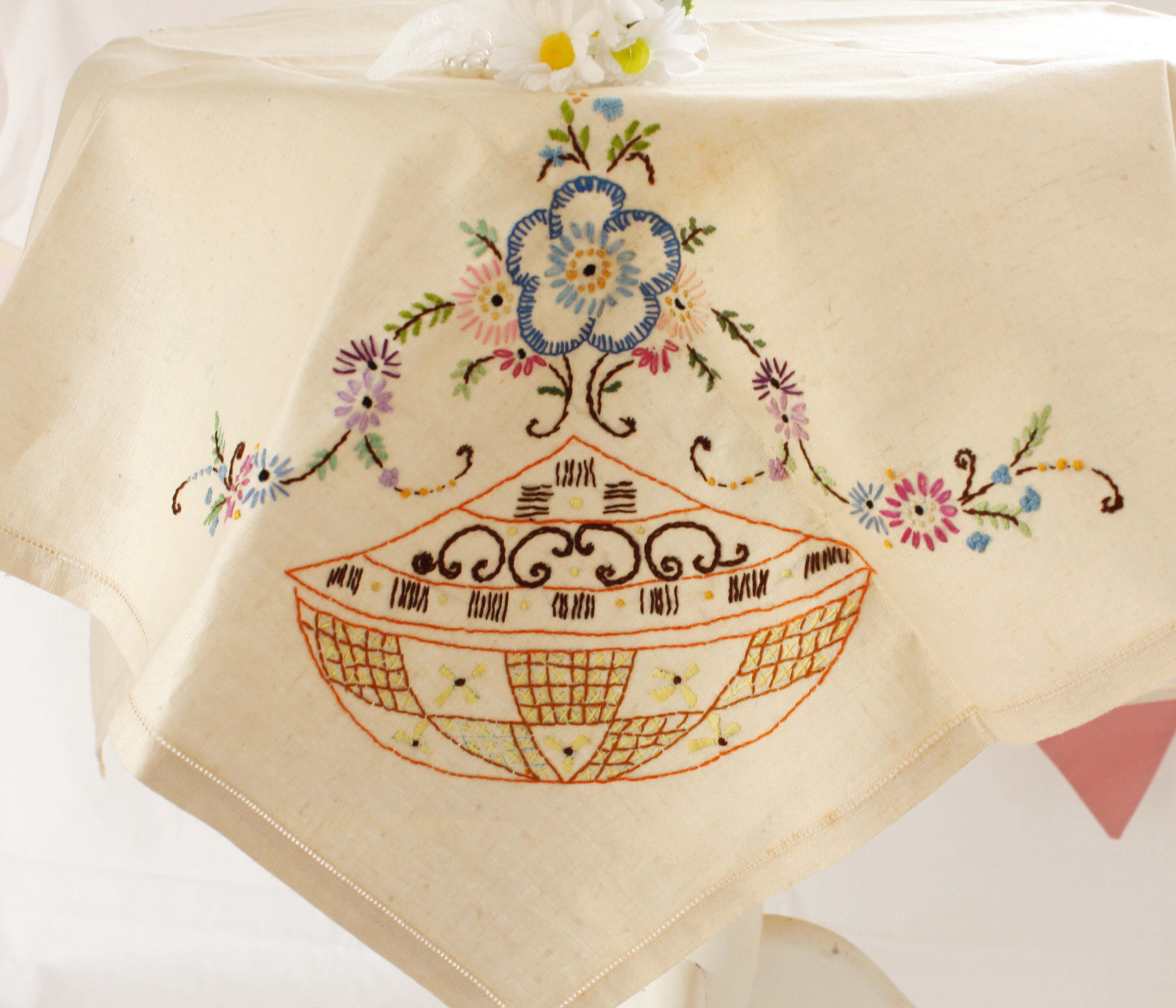 The Cherry Pie Handmade Hand Embroidered Custom Pure Cotton/Natural Linen Tablecloth The Cherry Pie Handmade Hand Embroidered Custom Pure Cotton/Natural Linen Tablecloth