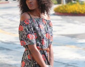 Women 39 s extra tall off the shoulder floral summer dress extra long cold shoulder sundress curved split hem navy floral breezy swing dress