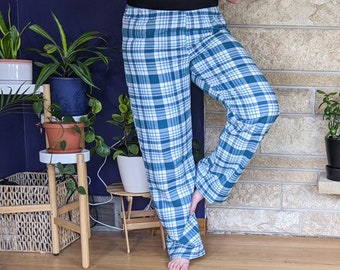 Women's extra tall flannel pajama pants extra long pj pants teal pink white plaid flannel pjs custom inseam pyjamas 35-39" inseam