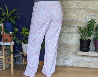 Women's extra tall flannel pajama pants extra long pj pants pink floral on white flannel pjs custom inseam pyjamas 35-39" inseam