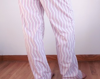 Women's extra tall pajama pants extra long pj pants lilac pjs stitch-look vertical chevron design dotted lines