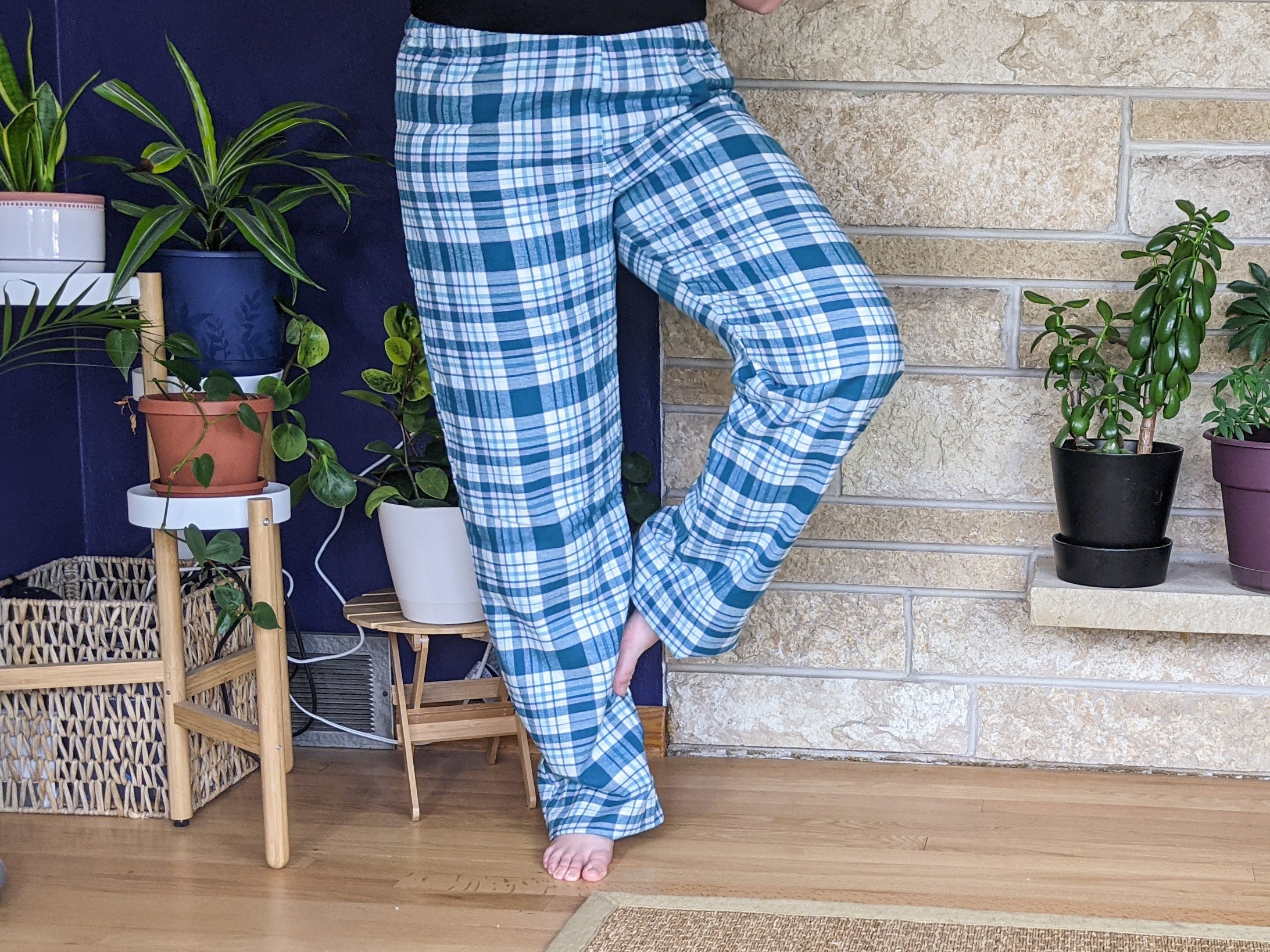 Fashion (Blue)Women Plaid Pajama Pants Sleepwear Sleep Pants Plaid