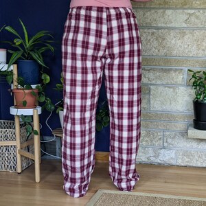 Women's extra tall flannel pajama pants extra long pj pants burgundy old rose ivory plaid flannel pjs custom inseam pyjamas 35-39 inseam image 7