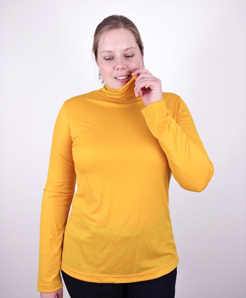 Women's Extra Tall Golden Wool Turtleneck Extra Long Mustard Washable