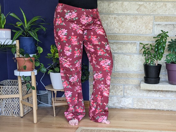 Women's Extra Tall Pajama Pants Extra Long Pj Pants Deep Cranberry Red  Floral Cotton Pjs Custom Inseam Pyjamas 35-39 Inseam Dark Floral -   Canada