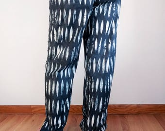 Women's extra tall pajama pants extra long pj pants deep blue pjs leaf design custom inseam navy petal pattern pyjamas 35-39" inseam