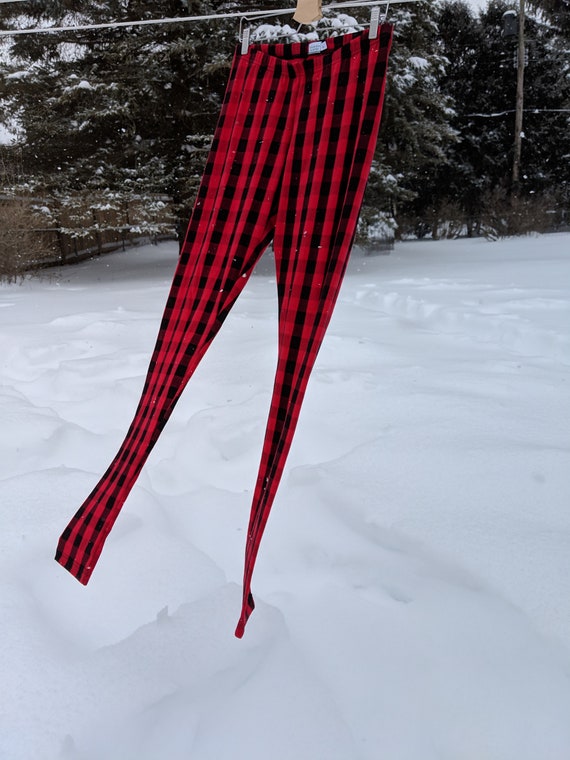 Women's Extra Tall Leggings Red and Black Buffalo Plaid Extra Long 37 Inseam  Basic Cotton Spandex Leggings 
