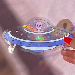 Sticker suncatcher UFO with alien - galaxy - cosmic sticker - space - planets