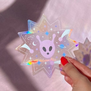 Sticker suncatcher tête d'alien - sticker attrape soleil - galaxie - sticker cosmique - espace - planètes