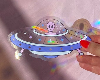 Sticker suncatcher UFO with alien - galaxy - cosmic sticker - space - planets