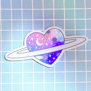 Heart planet sticker - holographic sticker - galaxy - cosmic sticker - space