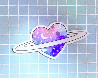 Heart planet sticker - holographic sticker - galaxy - cosmic sticker - space
