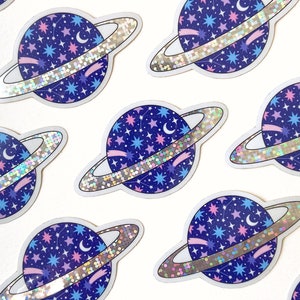 Saturn planet sticker - holographic glitter sticker - galaxy - cosmic sticker - space - planets - girl from space