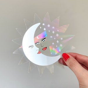 Sticker suncatcher Lune et soleil - sticker attrape soleil - galaxie - sticker cosmique - espace