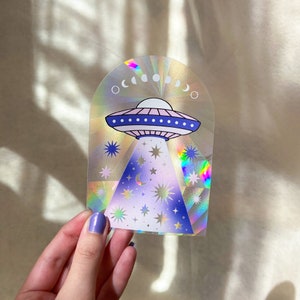 Sticker suncatcher soucoupe volante - sticker attrape soleil - galaxie - sticker cosmique - espace - étoiles