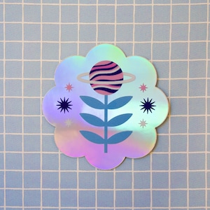 Planet flower sticker - holographic sticker - galaxy - cosmic sticker - space - stars