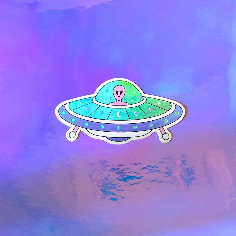 Flying Saucer Sticker - UFO - Alien - Holographic Sticker - Galaxy ...