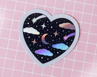 Cosmic heart sticker - holographic sticker - galaxy - cosmic sticker - space - planets - girl from space
