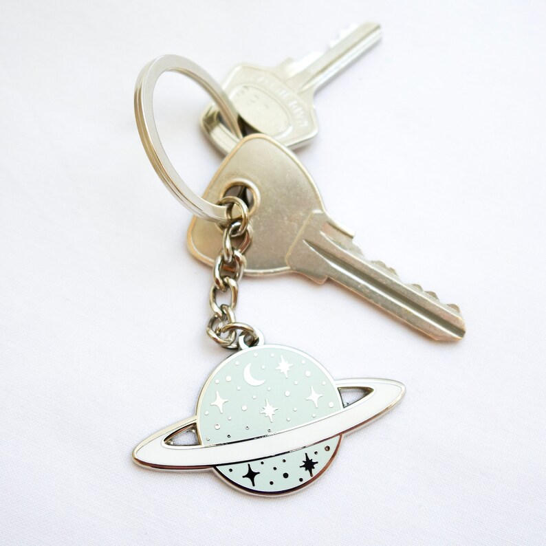 Dark Blue Planet Keychain - Hard Enamel Keychain - Space - Saturn ...