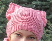 Pink pussycat hat knit pussy hat knit women hat women pink hat knit kitty hat pink cat hat wool pink beanie women beanie cat hat cat ear hat