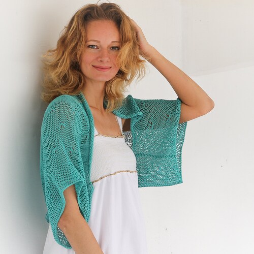 Turquoise Shrug Bolero Hand Knit Bolero 