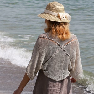 Beige summer loose shrug knit open front bolero women jacket half sleeve cotton cardigan sweater crochet beach cover up handmade knitwear