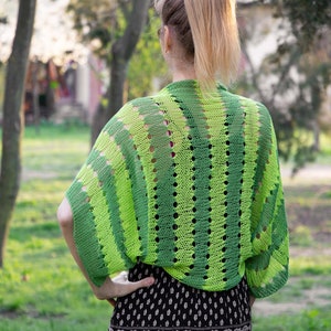 Summer lace shrug hand knit bolero women cotton cardigan lightweight sweater striped green lime short jacket handmade crochet accessory boho Green-Apple Green