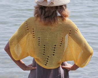 Knit Shrug Mustard Yellow Bolero Jacket Hand Knit Beach Shrug