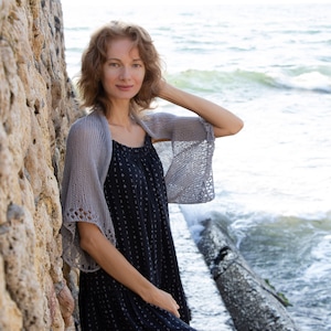 Gray summer bolero knit women shrug crochet cotton jacket plus size beach cover up loose coverup knitwear crochet cardigan open boho sweater