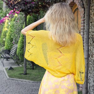 Bright yellow summer jacket crochet knit handmade cardigan women cotton bolero oversize plus size sweater shrug wedding bridal dress coverup image 1