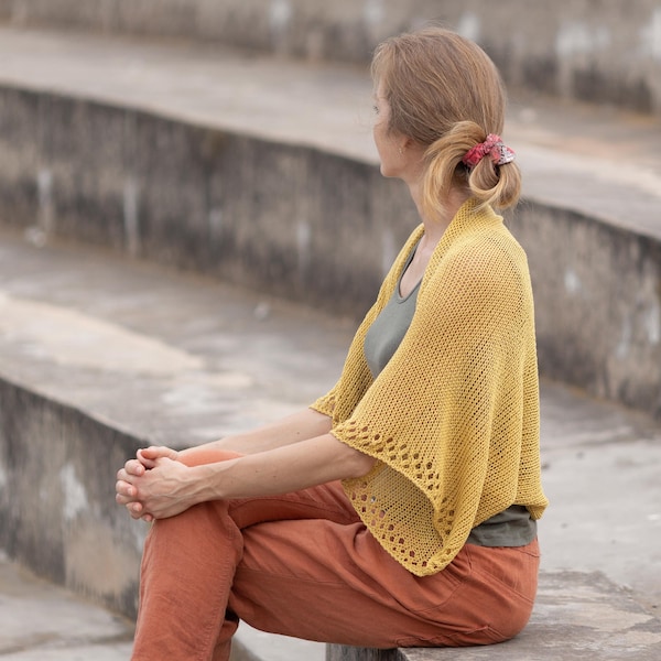 Haussement d'épaules d'été femmes cardigan court jaune citron en tricot à la main au crochet boléro pull léger en coton veste vêtements amples bohème hippie