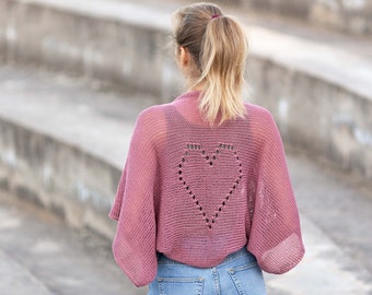 Romantic knit shrug mauve 57 color heart cardigan women summer bride pullover lightweight boho bolero kimono sleeve bridal dress cover up