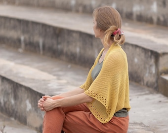 Summer shrug lemon yellow short cropped cardigan women knit hand crochet bolero lightweight sweater cotton jacket loose clothing boho hippie