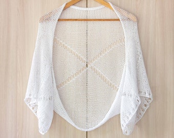 White summer wrap cotton knitted bolero hand made crochet shrug organic bridal cardigan short sleeve sweater open front lace jacket handmade