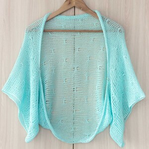 Summer open shrug short crop cardigan light turquoise knitted crochet bolero women boho clothing wedding bridal dress coverup arm cover image 3