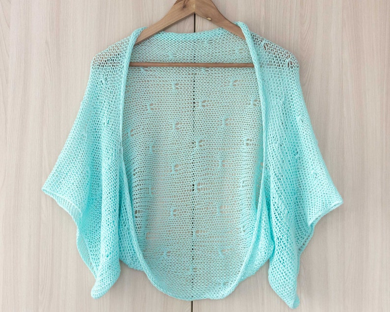 Summer open shrug short crop cardigan light turquoise knitted crochet bolero women boho clothing wedding bridal dress coverup arm cover image 3